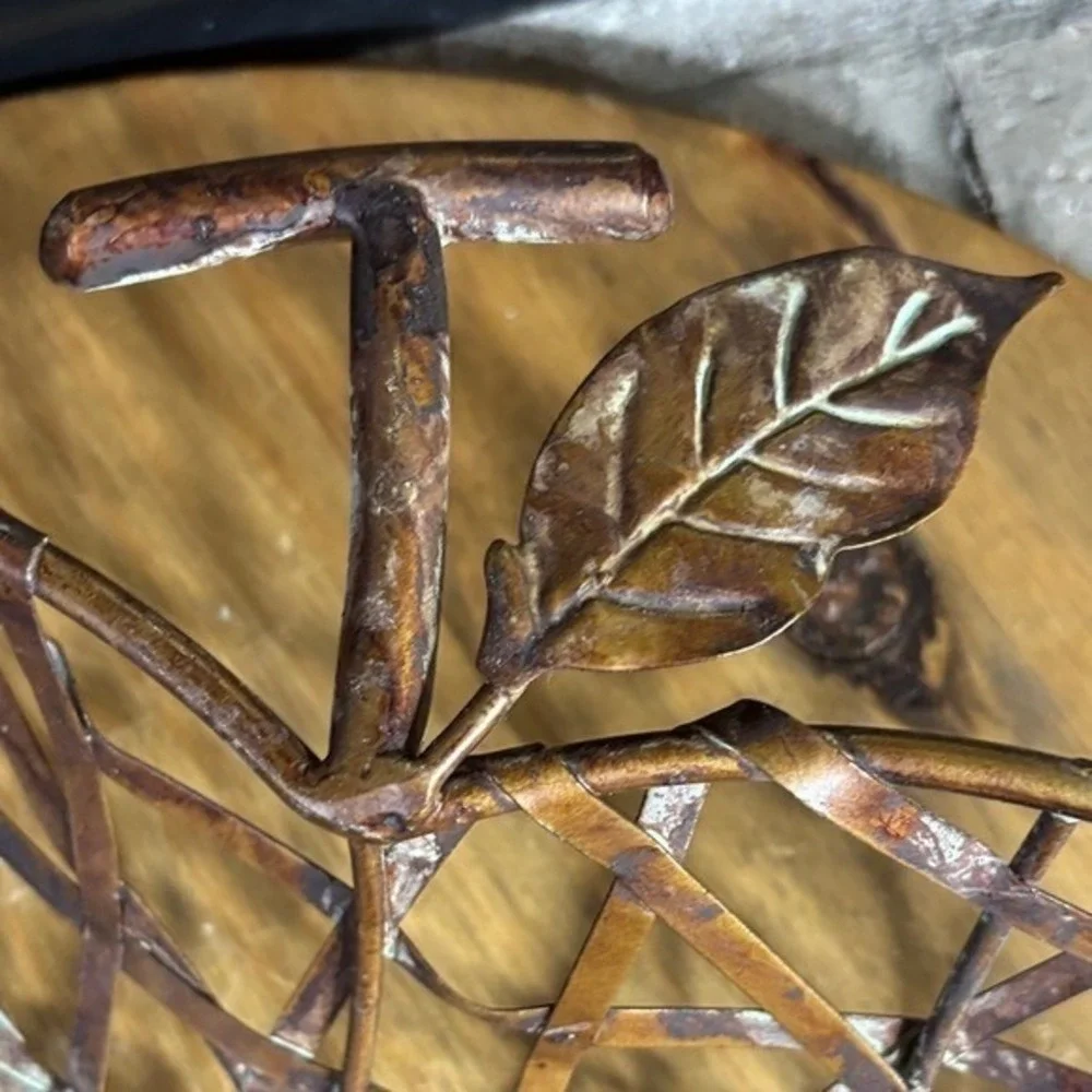 Vintage Metal Shaped Apple Basket Rustic Brown Decorative Cottage Core Woven